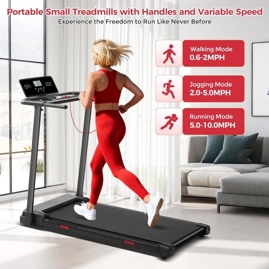 mcrg portable treadmill with handles for home use